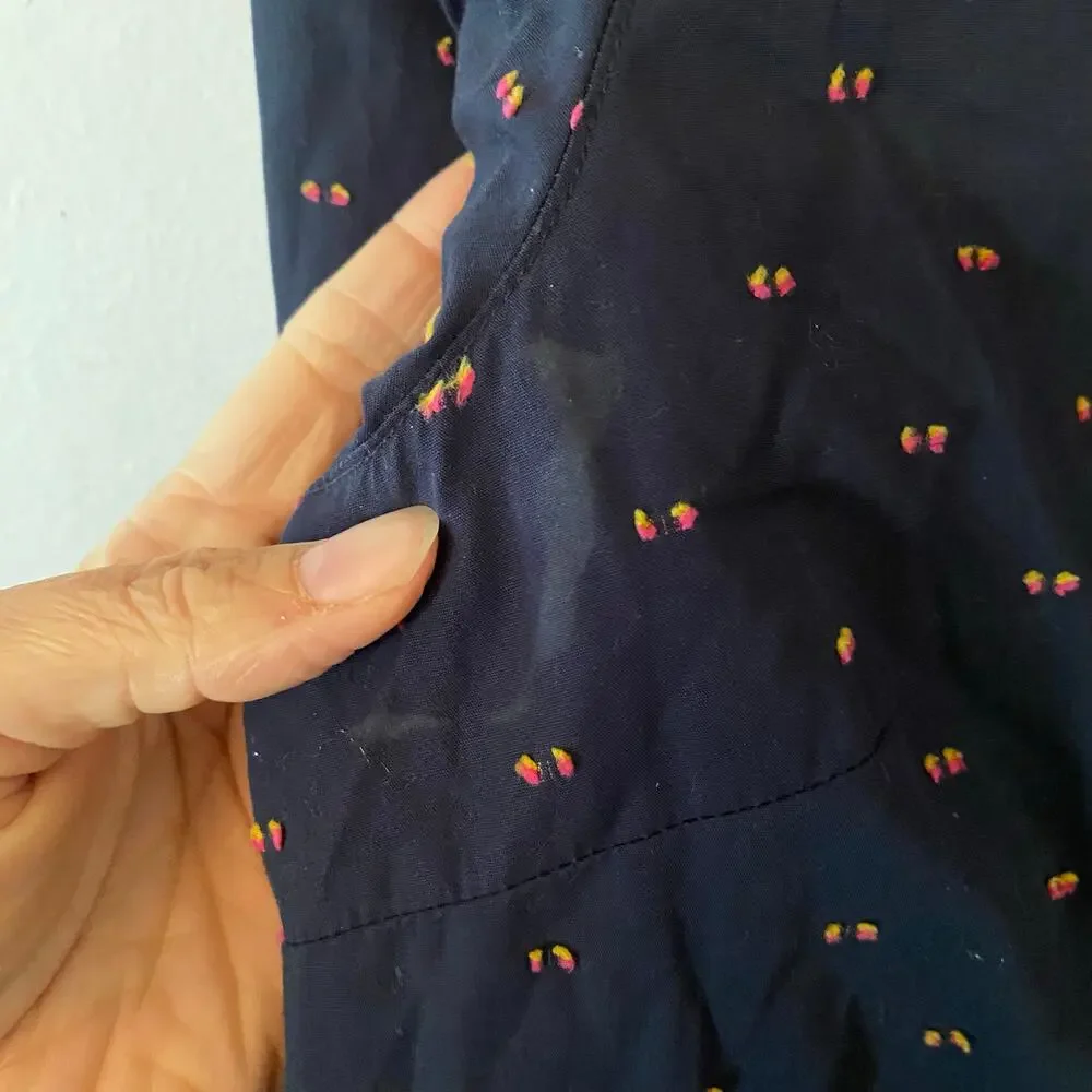 Maeve Anthropologie Navy Blue Polka Dot Button Down Shirt Preppy Women's size 4 - Picture 12 of 12